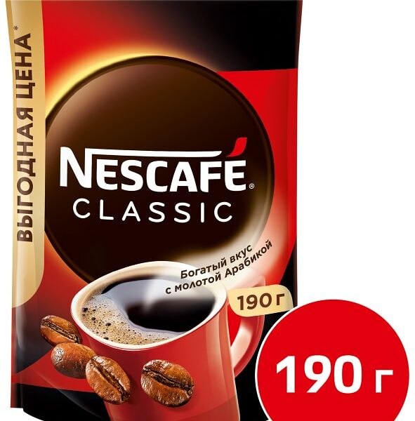Кофе растворимый Нескафе Classic с добавлением молотого 190г