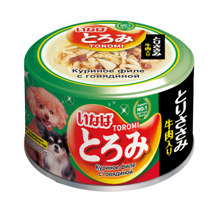 

Влажный корм для собак Inaba Toromi Куриное филе с говядиной в бульоне 80 г