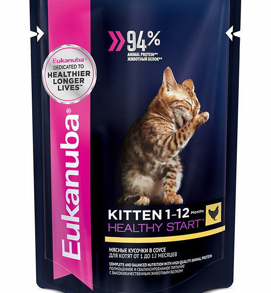 Влажный корм Eukanuba Kitten Healthy Start для котят кусочки в соусе курица