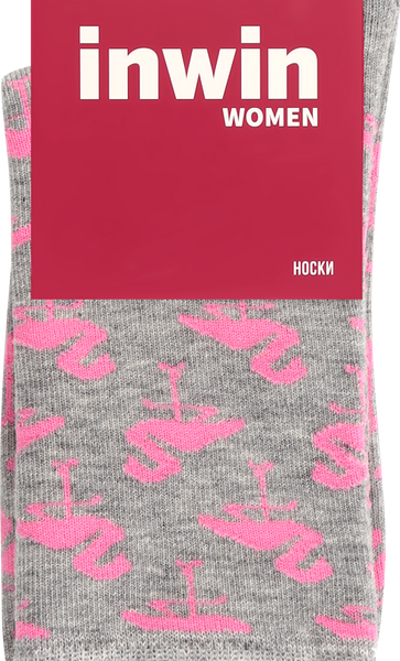 Носки женские INWIN р. 23–25 серые с розовыми фламинго, Арт. BPF21/W01-flamingo