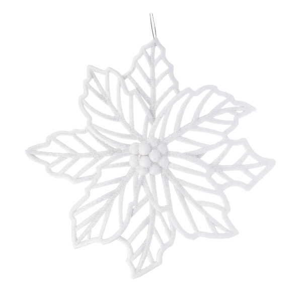 Сноу бум подвеска декоративная в виде цветка, белый глиттер, пластик, 26см