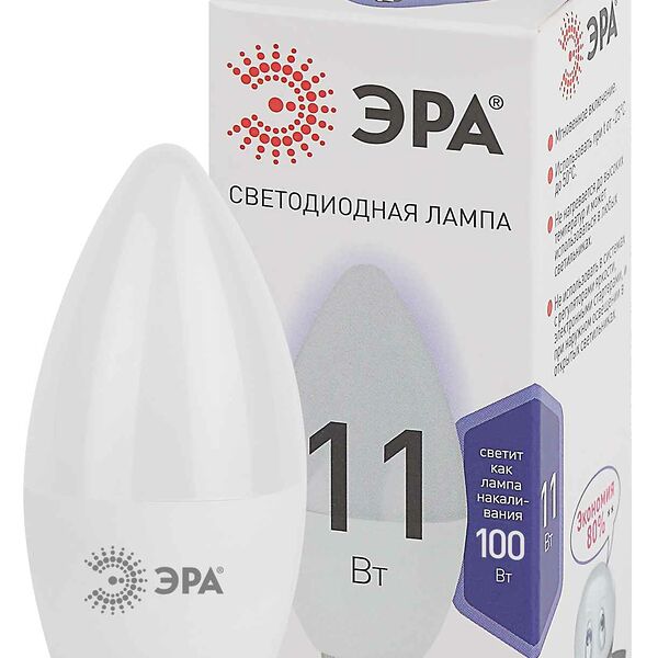 Лампа светодиодная ЭРА Std LED B35-11W-860-E14 11Вт свеча, холодный дневной свет, Арт. Б0032984