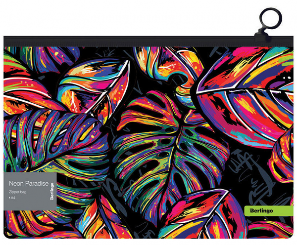 Папка-конверт на молнии Berlingo Neon Paradise А4 180 мкм, с рисунком