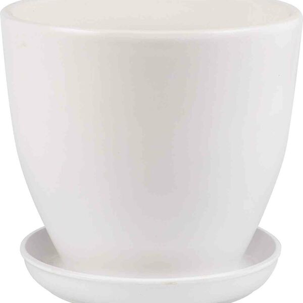 Горшок керамический с подставкой Бутон цвет: молочный белый