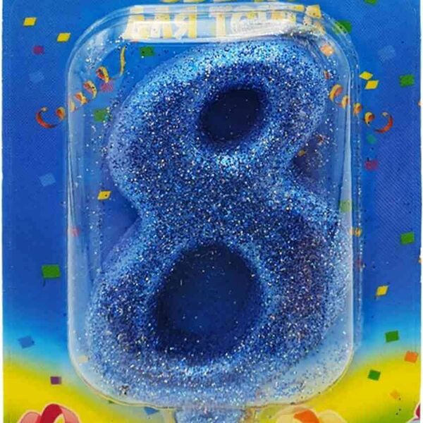 Свеча Овал цифра: 8 синий блеск