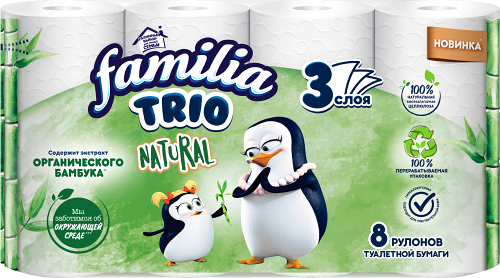 Туалетная бумага Familia Trio 8 рулонов 3 слоя