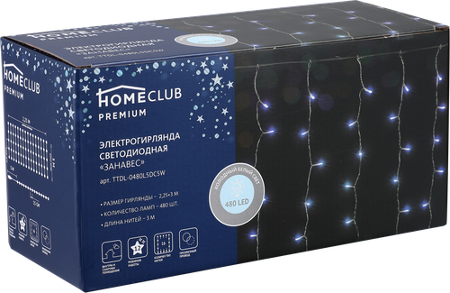

Электрическая гирлянда HOMECLUB PREMIUM Занавес 480LED 2,2x3м, холодный белый, 12 режимов