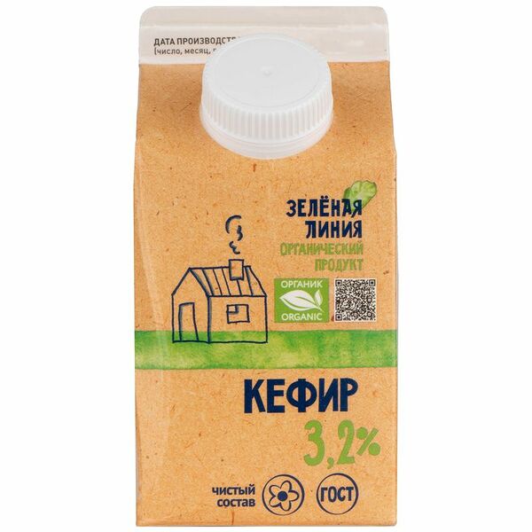 Кефир органический 3.2% Зелёная Линия, 470г
