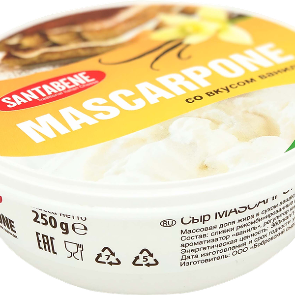 Сыр SANTABENE Маскарпоне со вкусом ванили 80%, без змж