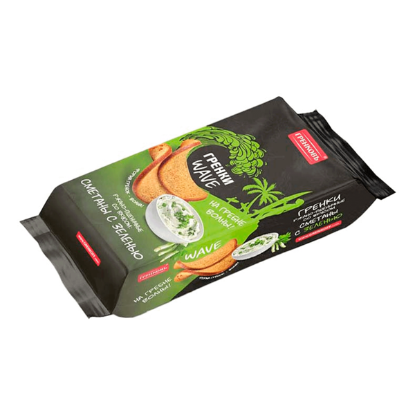 Гренки ГРЕНКОВЪ Wave ржано-пшеничные со вкусом сметаны с зеленью