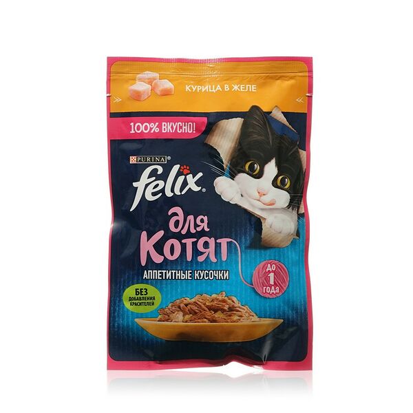 Влажный корм для котят Felix Аппетитные кусочки курица, 75 гр