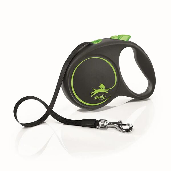 Рулетка FLEXI Black Design L (до 50 кг) 5 м лента черный/зеленый для собак