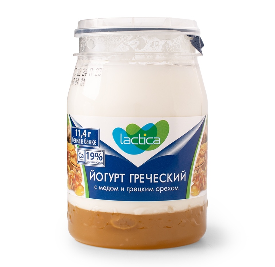 

Йогурт греческий Lactica с мёдом и грецким орехом 3% 190 г