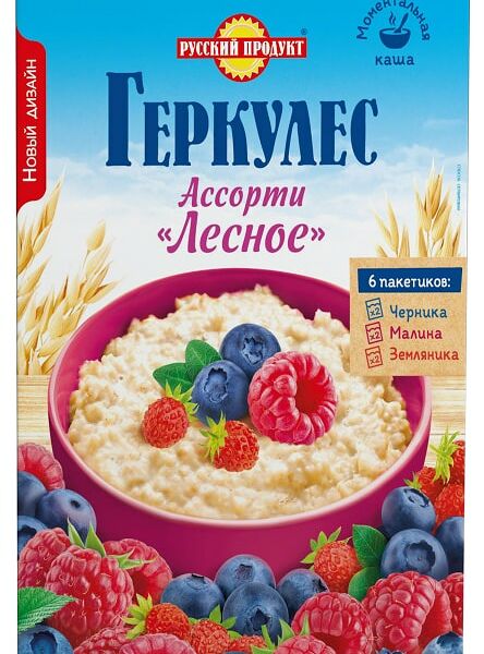 Каша Русский продукт Геркулес Овсяная ассорти Черника Малина Земляника 6пак*35г