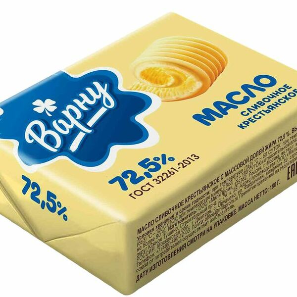Масло Варну Крестьянское сливочное 72.5% 180г