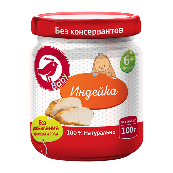 Пюре Ашан Красная птица индейка с 6 мес.