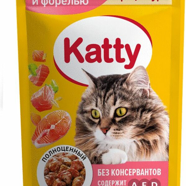 Корм Katty с лососем и форелью в соусе для кошек 85г