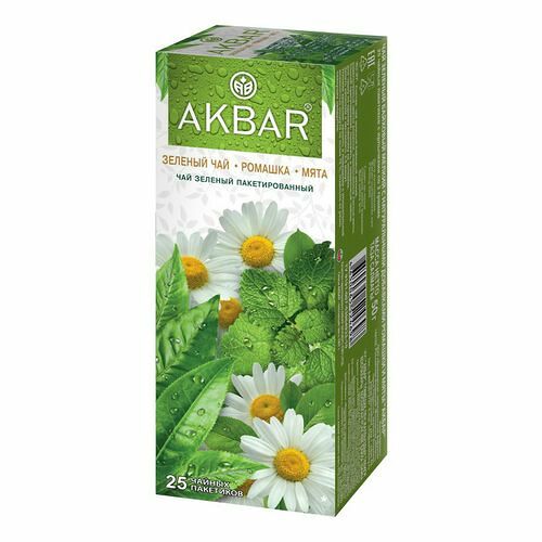 Чай зеленый Akbar ромашка-мята в пакетиках 25 шт, 50г