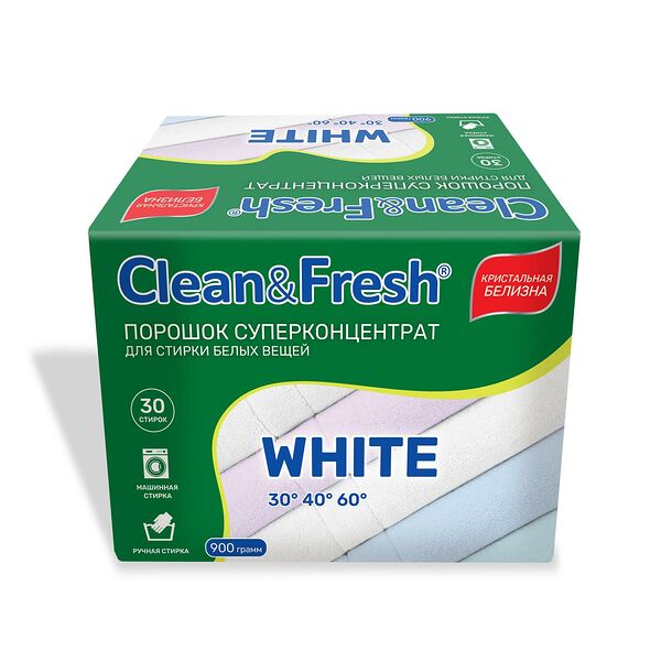 Порошок стиральный Clean&Fresh для белых вещей, 900 г, суперконцентрат