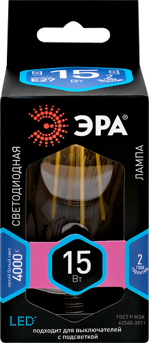 Лампа светодиодная ЭРА F-LED A60-15W-840-E27, 15Вт, филамент, груша, нейтральный белый свет, E27 Арт. Б0046983