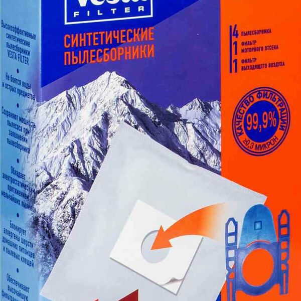 Пылесборники для пылесосов универсальные синтетические UN 01S + 2 фильтра 4 шт ТМ Vesta Filter (Веста Филтер)