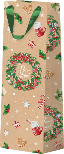 

Пакет Пакетико для бутылок с блестками КВР Крафт 12 х 38 х 10 см дизайн в ассортименте