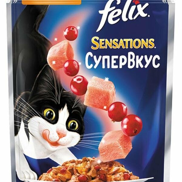 Корм влажный для кошек Felix Супервкус со вкусом индейки и ягод в желе