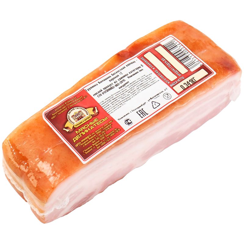 

Грудинка Черкашин и Партнеръ Домашняя из свинины копчено-вареная бескостная вес