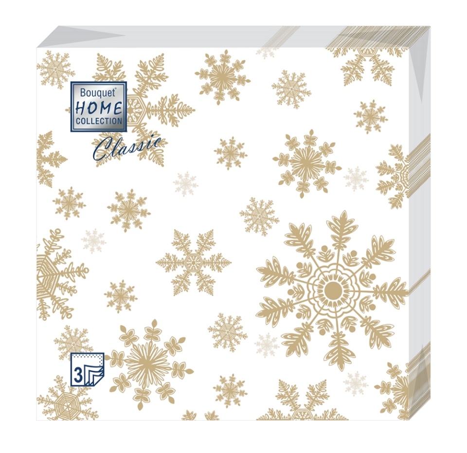 

Салфетки бумажные Home Collection золотые снежинки 3 слоя 33 x 33 см 20 шт.