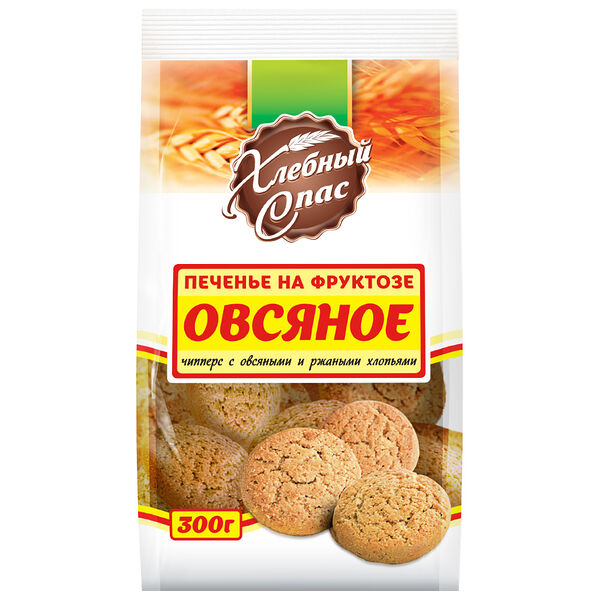 Печенье сдобное ЧИППЕРС с овс. и ржан. хлопьями на фруктозе вес 300 г Хлебный спас