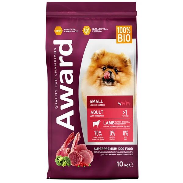 Сухой корм AWARD для собак мелких и мини пород, ягненок с индейкой с доблением брокколи и брусники