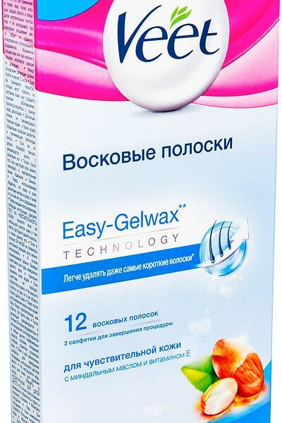 Полоски для депиляции восковые Veet для чувствительной кожи, 12шт