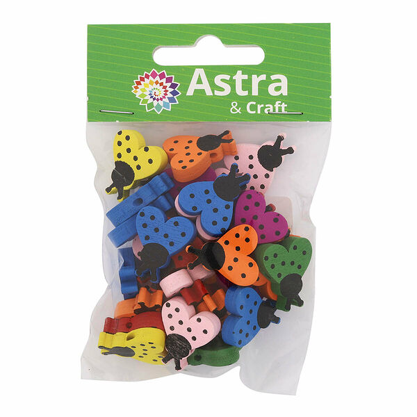 4AR403 Бусины деревянные, цветной микс, божья коровка, кг , 15гр/упак, Astra&Craft