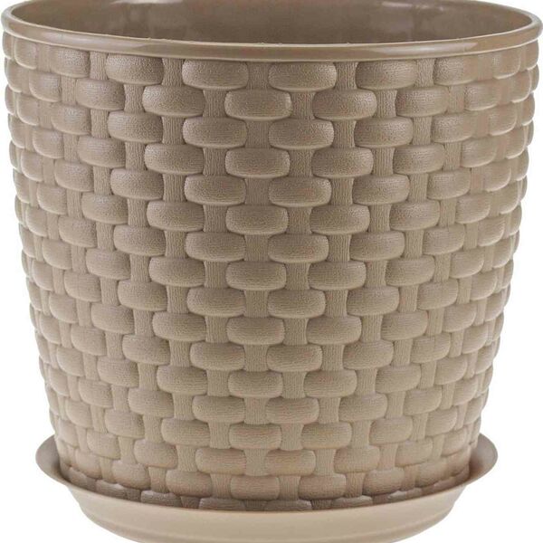 Кашпо Idea Ротанг цвет: бежевый, с поддоном 13.5х12х13.5 см