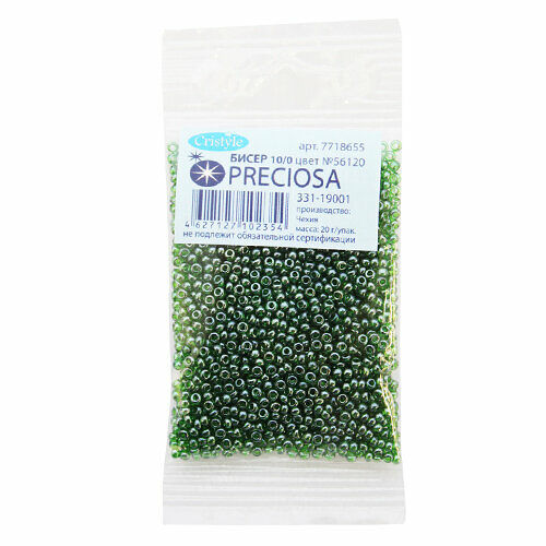 (56120) 331-19001-10/0 Бисер прозрачный с жемчужным покрытием 10/0, круг.отв., 20гр Preciosa,упак