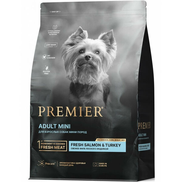 Сухой корм Premier Premier Dog Salmon&Turkey Adult Mini Свежее филе лосося с индейкой для собак мелких пород 3 кг