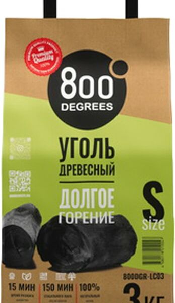 Уголь кусковой 800 Degrees Долгое горение древесный 3кг