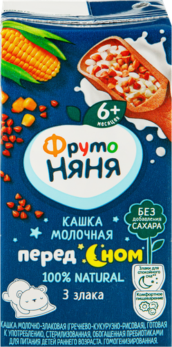 

Кашка молочная ФрутоНяня гречка, кукуруза и рис с пребиотиками с 6 месяцев 200 мл