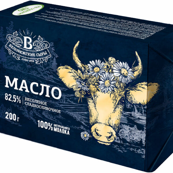 Масло сладкосливочное Беловежские сыры несоленое 82.5% 200г