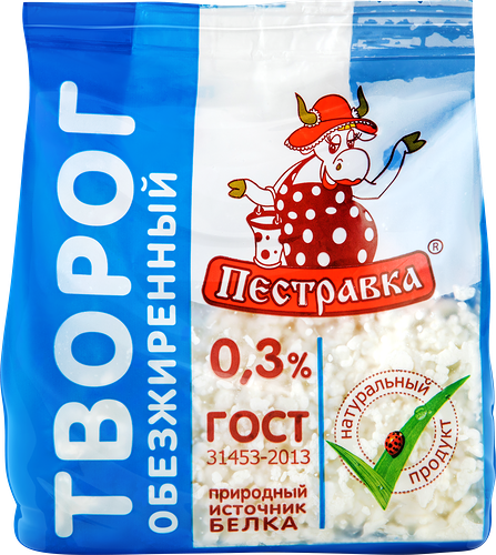 Творог ПЕСТРАВКА 0,3%, без змж, 300г