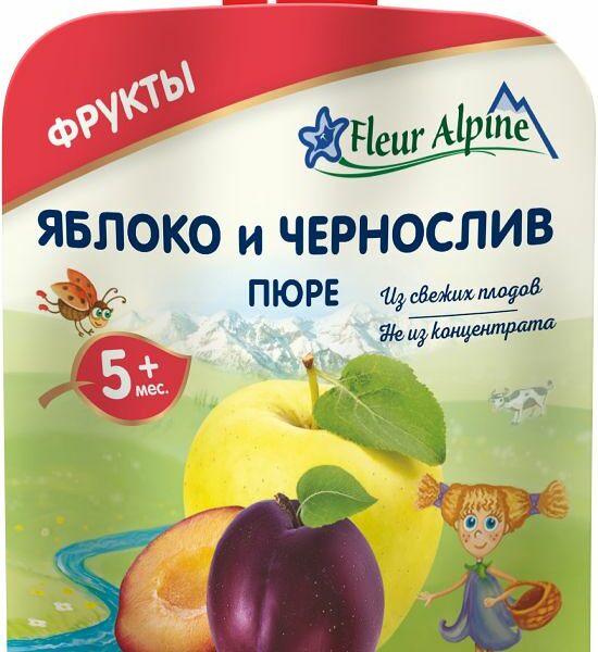 Пюре «Яблоко и чернослив» с 5 месяцев, Fleur Alpine Organic