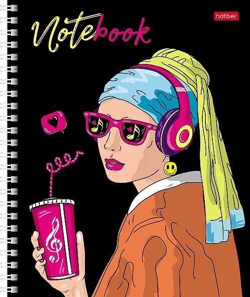 Тетрадь с твердой обложкой 96л А5 клетка на гребне Девушка с серёжкой 96Тт5В1гр_28247