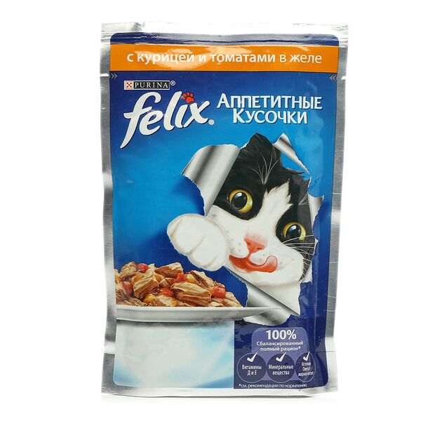 Влажный корм для кошек Felix с курицей и томатами в желе