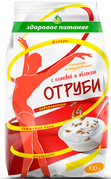 Отруби экструдированные пшеничные с клюквой и яблоком вес 100г