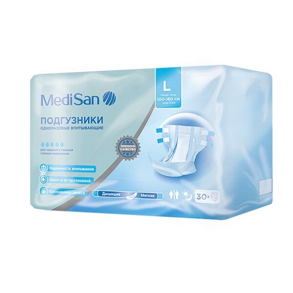MediSan подгузники для взрослых размер L 100 - 160 см 30 шт