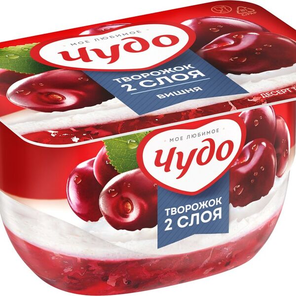 Десерт творожный воздушный Чудо Творожок 2 слоя Вишня 4,2%