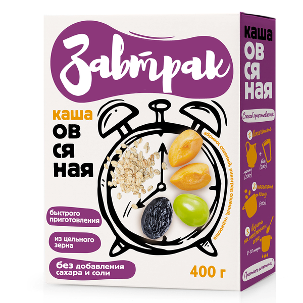 Хлопья овсяные с сушеным абрикосом виноградом и черносливом ТМ Завтрак 400г