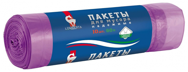 Пакеты для мусора Lomberta с затяжкой 60 л, 10 шт