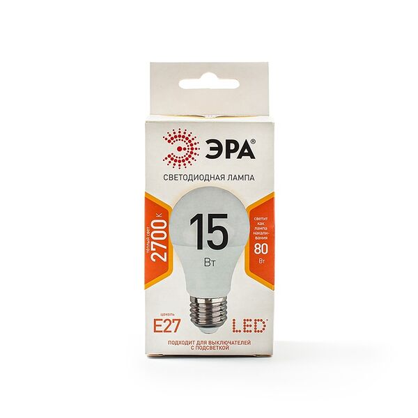 Лампа светодиодная Эра ECO Е27 2700К теплый свет, груша A60, 15 Вт