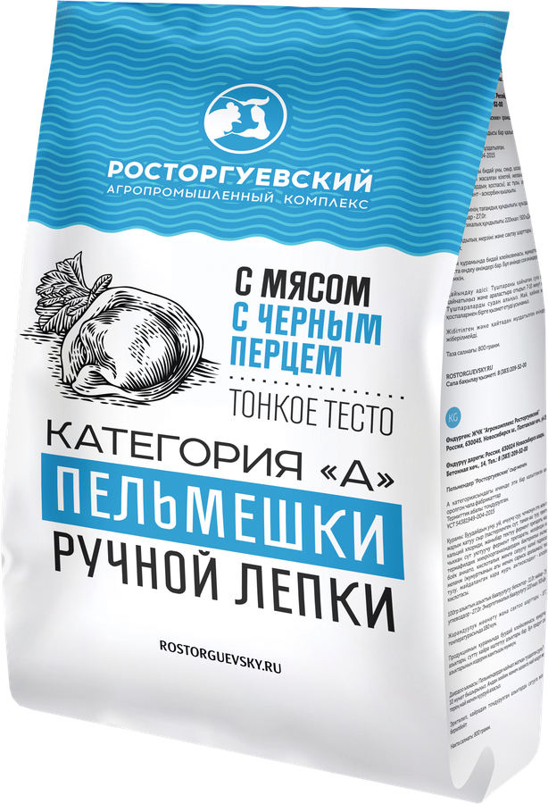 

Пельмени Росторгуевский Агропромышленный Комплекс мясные с черным перцем 800 г